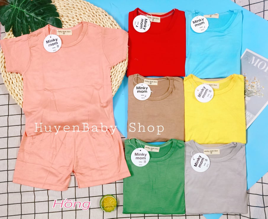 Bộ Cộc Tay Cho Bé 💖Bộ thun lạnh Minky Mom Cộc Tay Màu Trơn Cho Bé, Mềm mịn, Thấm Mồ Hôi ,Co Dãn Tốt