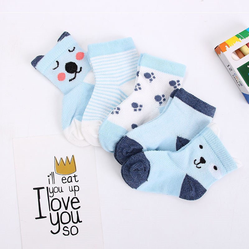 Set 5 đôi tất lưới cao cổ hình gấu cho bé T03