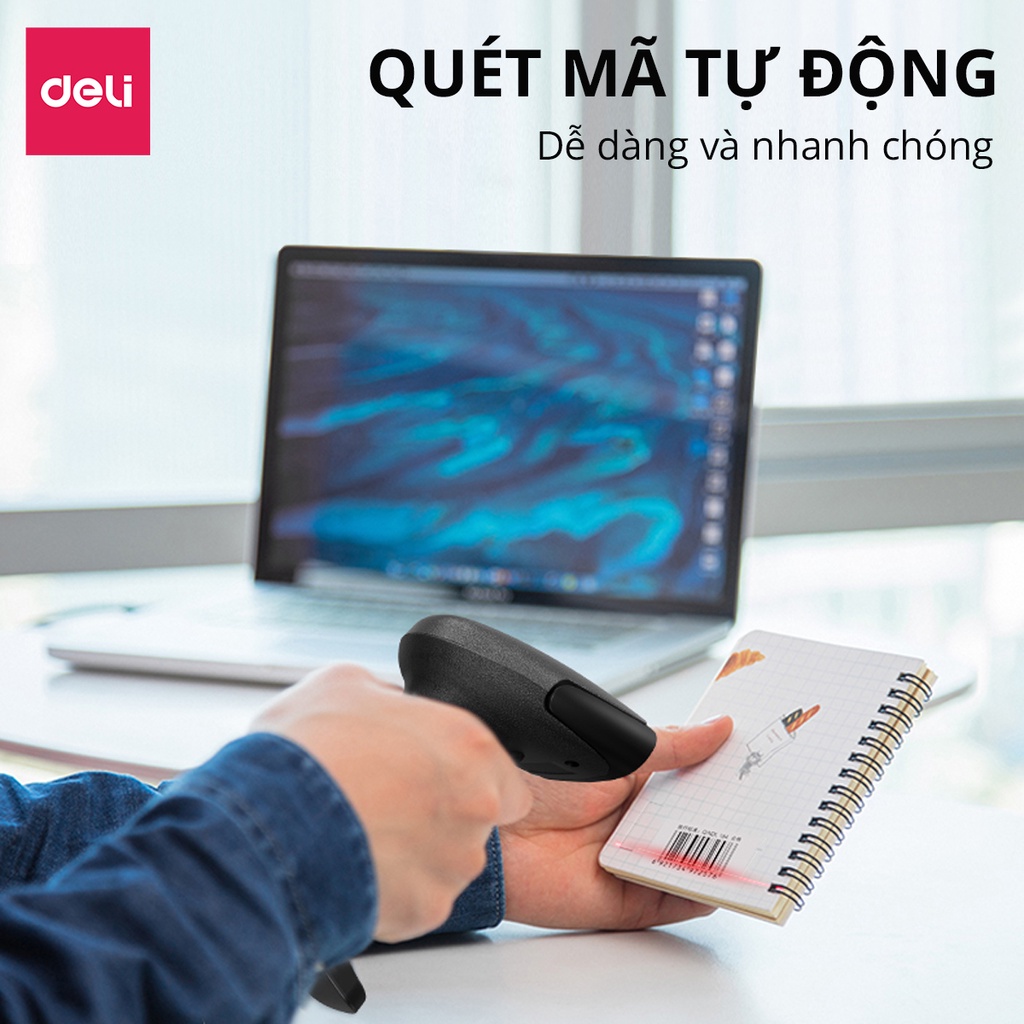 Máy Quét Mã Vạch DELI, Máy Quét Đa Tia, Kết Nối Có Dây Và Không Dây, Quét Các Loại Mã Vạch 1D 2D Barcode QR CODE, Bắn Mã Vạch Liên Tục Dùng Trong Siêu Thị, Cửa Hàng, Tạp Hóa, Hiệu Thuốc