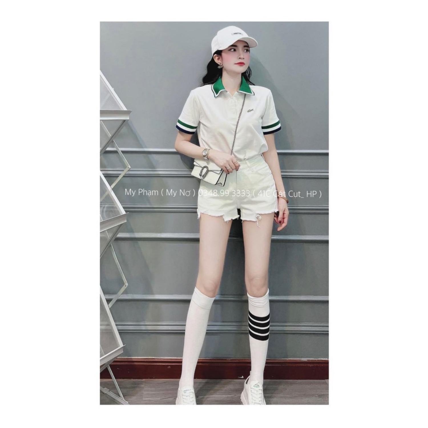 Áo polo cổ bẻ cá sấu màu xanh