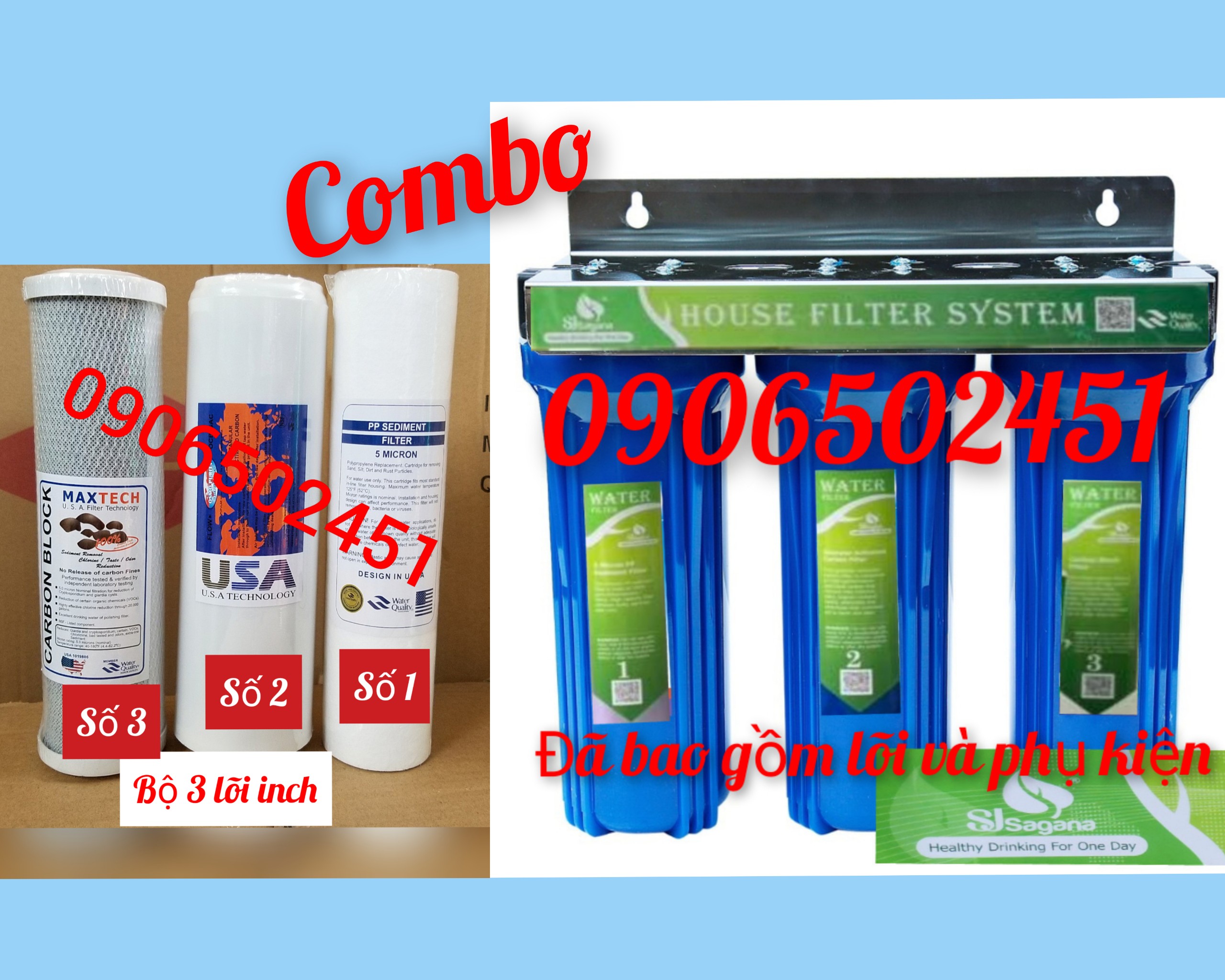 [HCM]Bộ lọc nước sinh hoạt gia đình (  nấu ăn tắm rửa giặt giũ...) 3 cấp ly 10 inch chuẩn