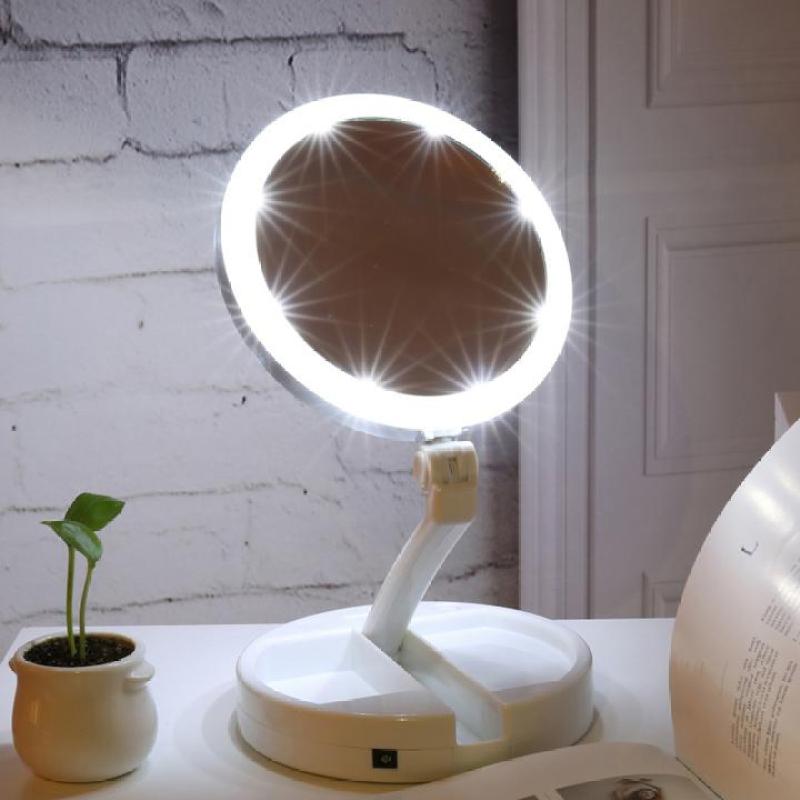 Gương trang điểm để bàn gấp gọn có đèn LED dễ dàng mang theo bên mình giá rẻ