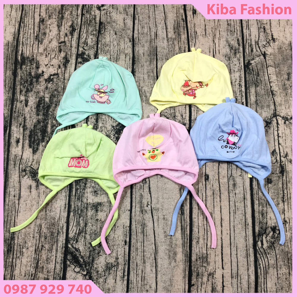 Mũ sơ sinh cao cấp có dây buộc cho bé trai/ bé gái chất liệu cotton an toàn cho bé sơ sinh