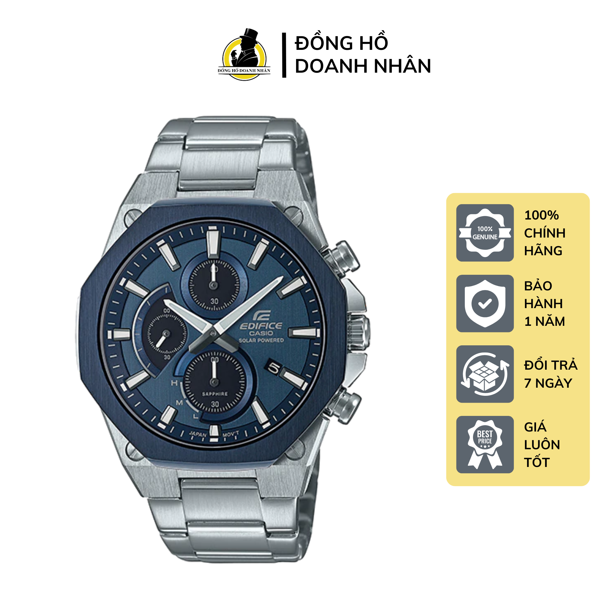 Đồng hồ nam casio edifice s570db-2a dây thép mặt xanh size 44mm kính saphire pin năng lượng trời fullbox