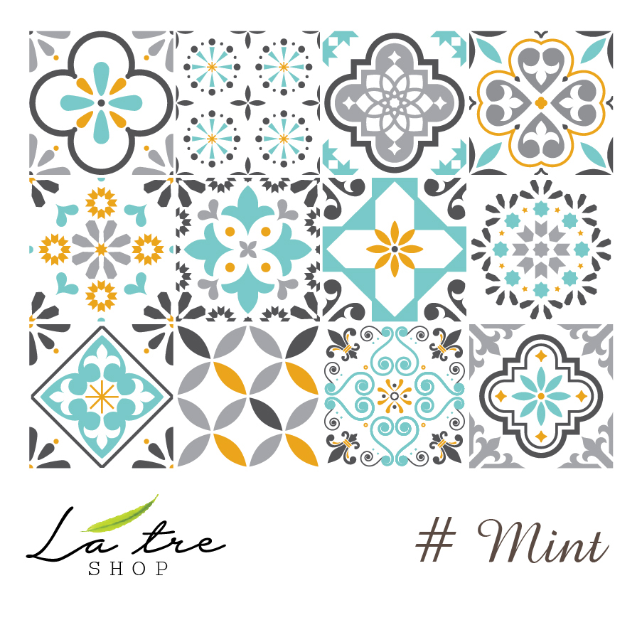 Decal gạch bông Mint - Decal dán tường - Sắc nét bền đẹp