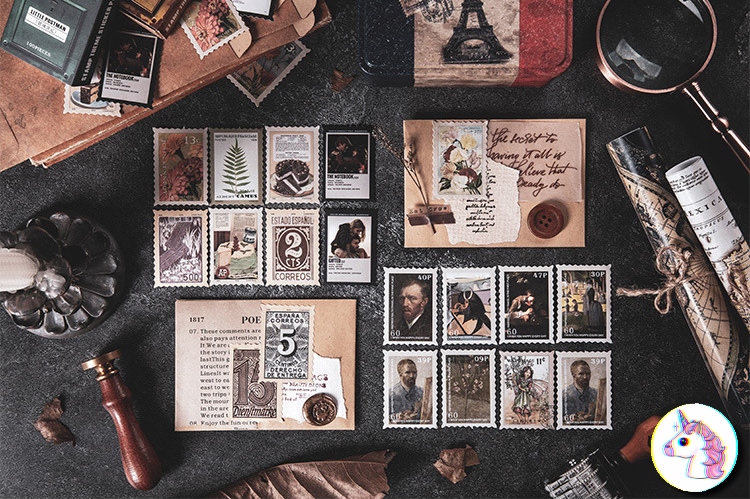 set 100 sticker vintage - sticker tem thư - little postman