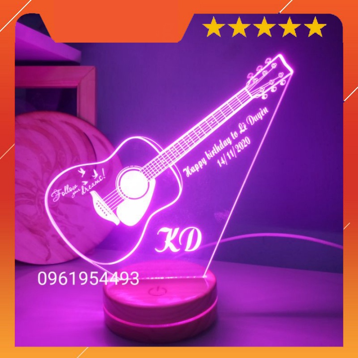 Đèn Led 3D 16 Màu Mẫu Đàn Guitar Khắc Tên Theo Yêu Cầu- Đèn Trang Trí