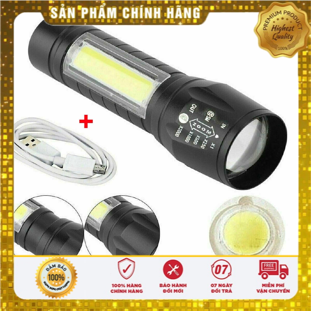[ HÀNG TỐT ] den pin sieu sang, Đèn pin siêu sáng MINI ,2 trong 1 , sac cổng usb ,co zoom có led chớp , nhiều chế độ đèn ,full hộp nhựa