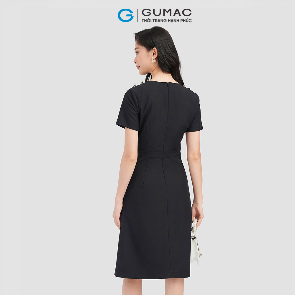 Đầm form A GUMAC, đầm rã eo phối nút LD0916