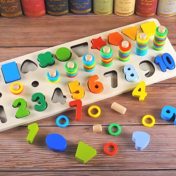 [Size lớn] Bảng gỗ Montessori đa năng Bảng SỐ ĐẾM & HÌNH HỌC cột tính phân biệt màu sắc hình dạng thả cọc luyện khéo léo đôi tay - đồ chơi giáo dục Smart Baby