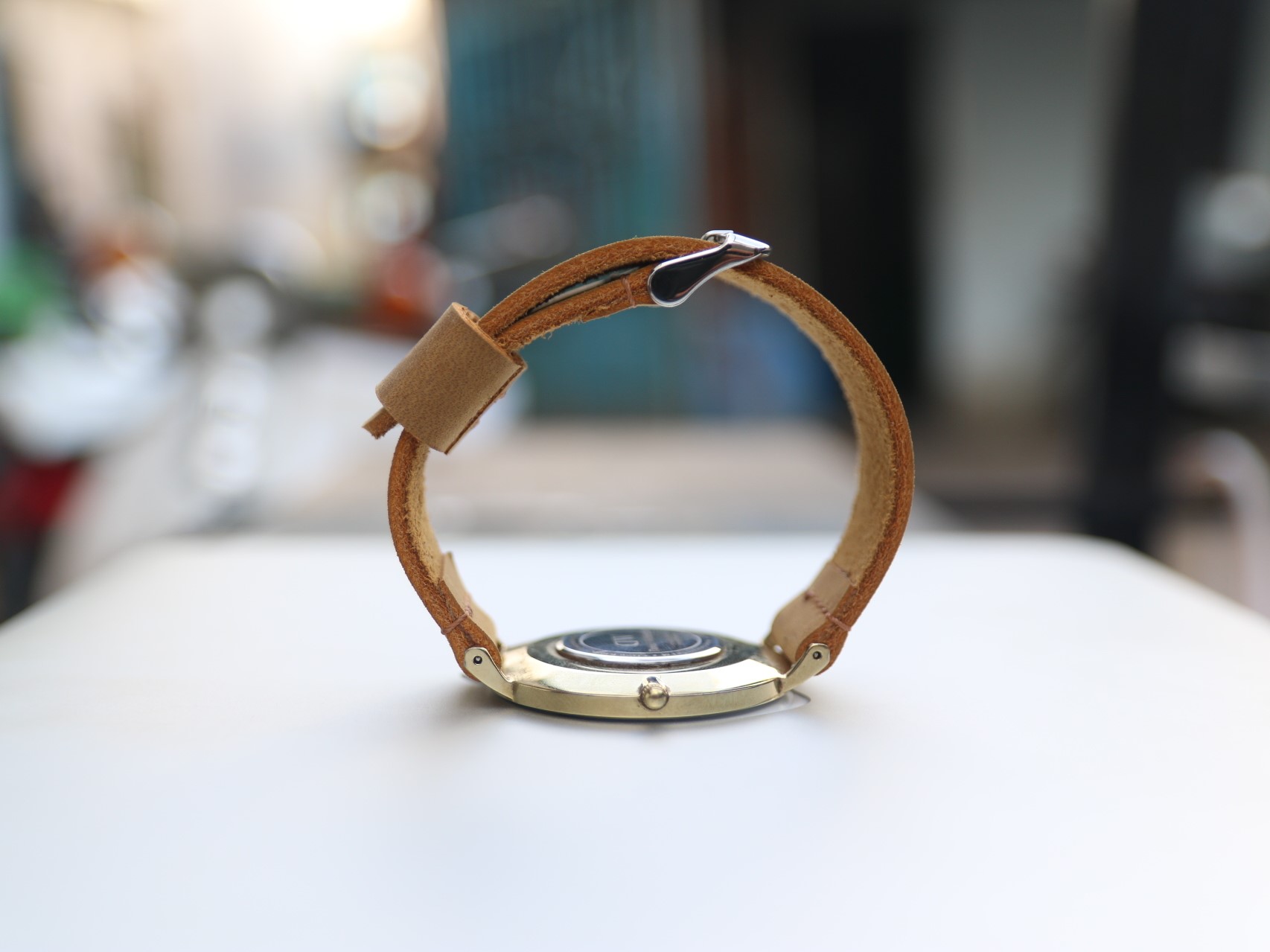 [HCM]Dây đồng hồ da bò sáp handmade Vàng cát cực bụi