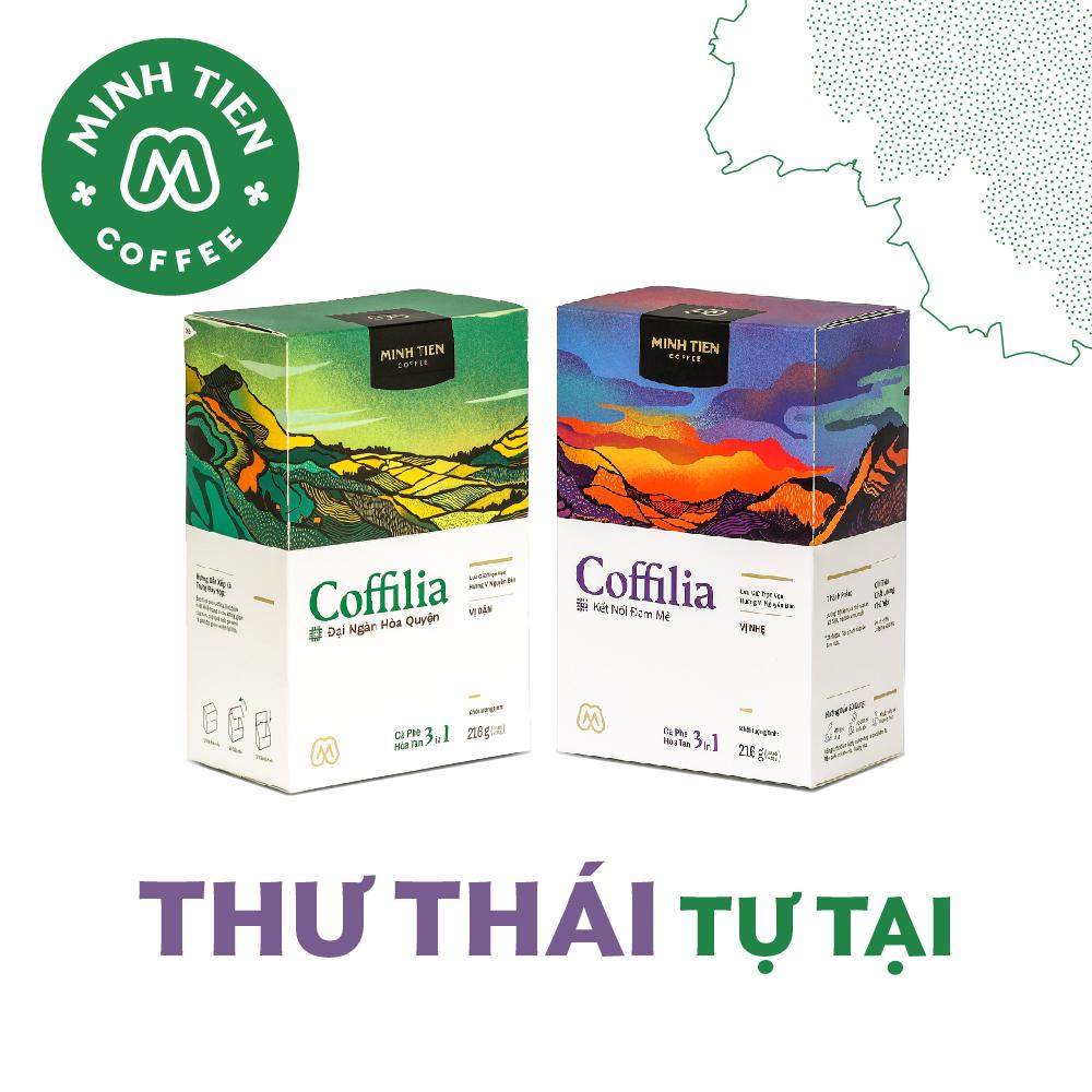 Combo cà phê Thư Thái Tự Tại Coffilia 3in1 vị đậm Đại Ngàn Hòa Quyện 216g (12x18g)  và Kết Nối Đam Mê 216g (12x18g) - Cafe sạch nguyên bản - Minh Tien Coffee