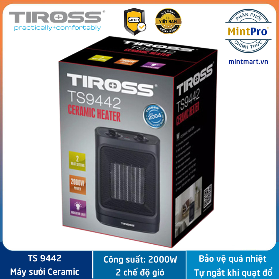 Máy sưởi ceramic - quạt sưởi tiross ts9442 - hàng chính hãng - bảo hành 12 tháng
