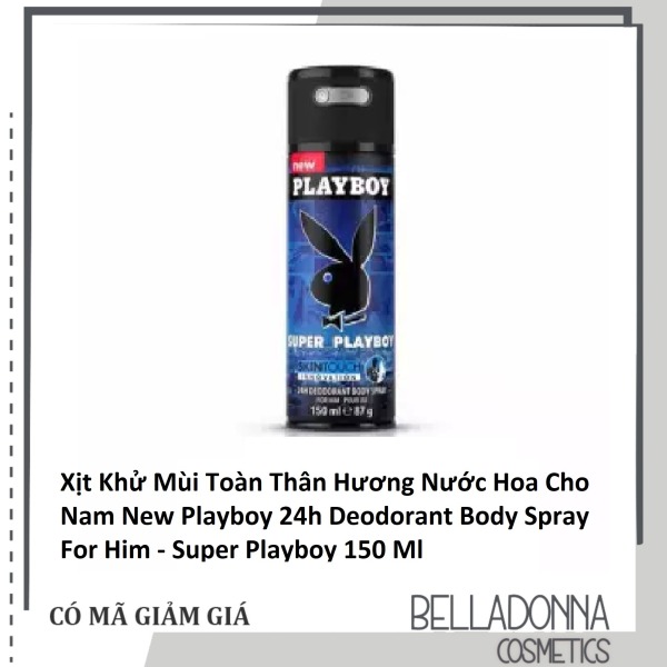 Xịt Khử Mùi Toàn Thân Hương Nước Hoa Cho Nam New Playboy 24h Deodorant Body Spray For Him - Super Playboy 150 Ml