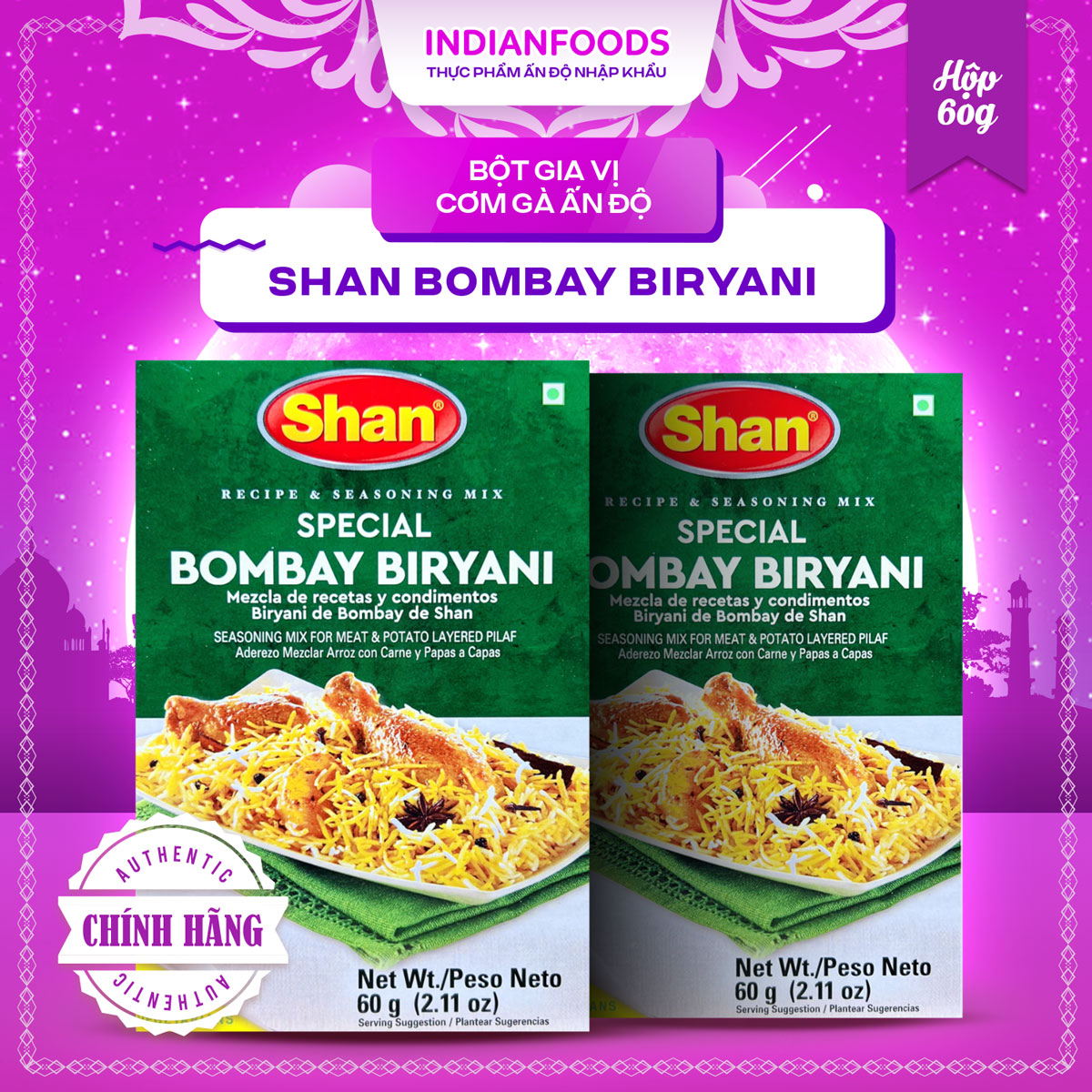 Bột gia vị cơm gà Ấn Độ SHAN Bombay Biryani 60gr
