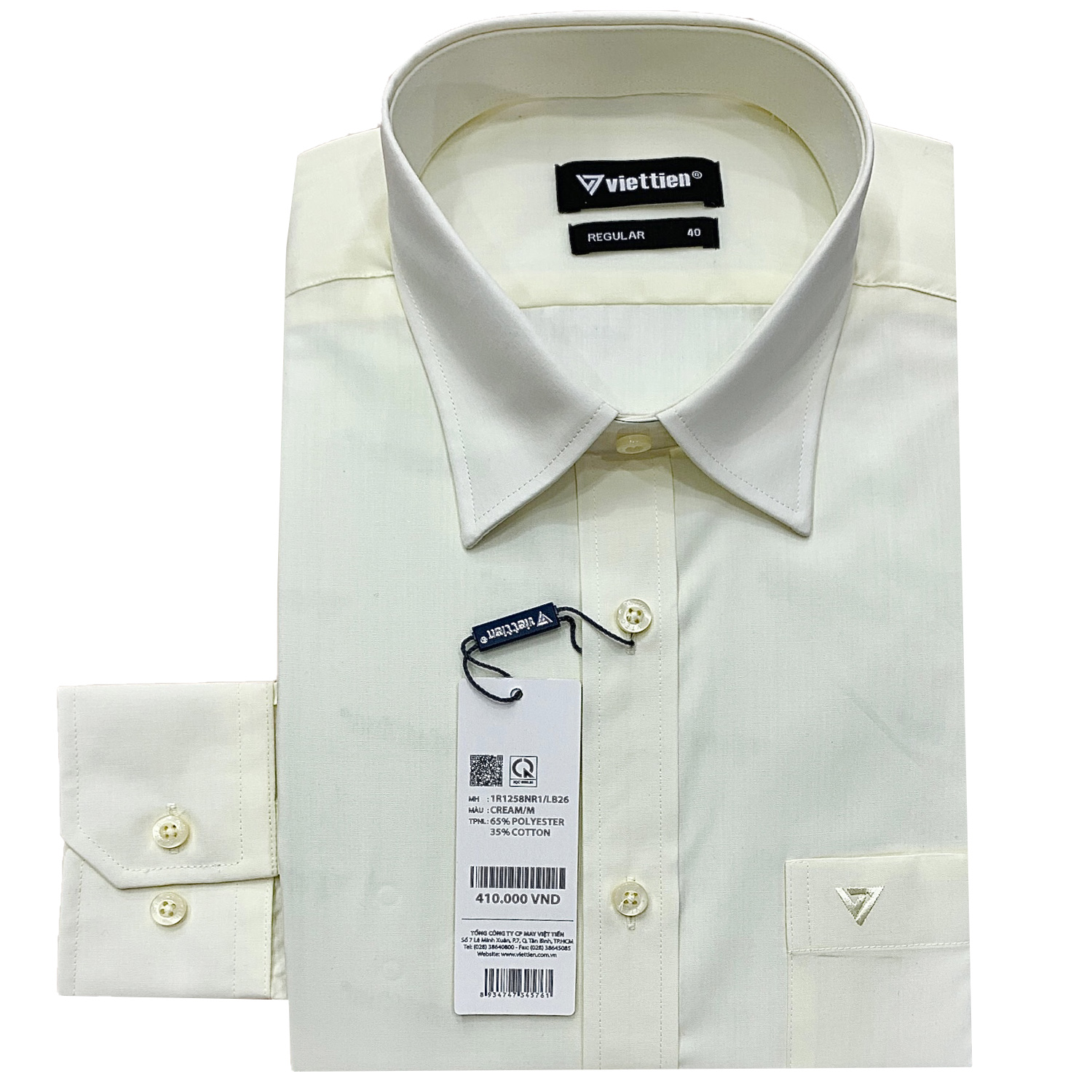 Áo sơ mi việt tiến dài tay màu kem