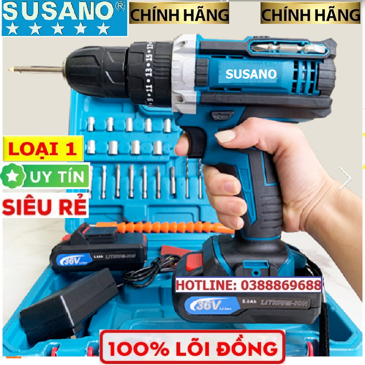 Máy khoan pin cao cáp susano 36v + tặng bộ phụ kiện 24 món