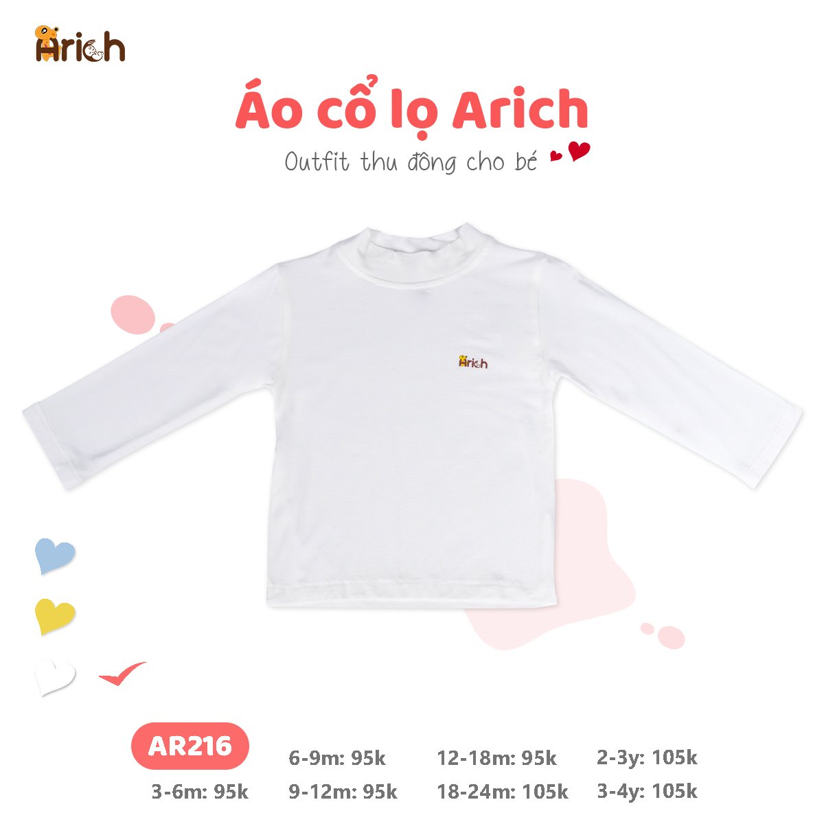 Áo  CỔ LỌ dài tay giữ nhiệt 3cm cho bé