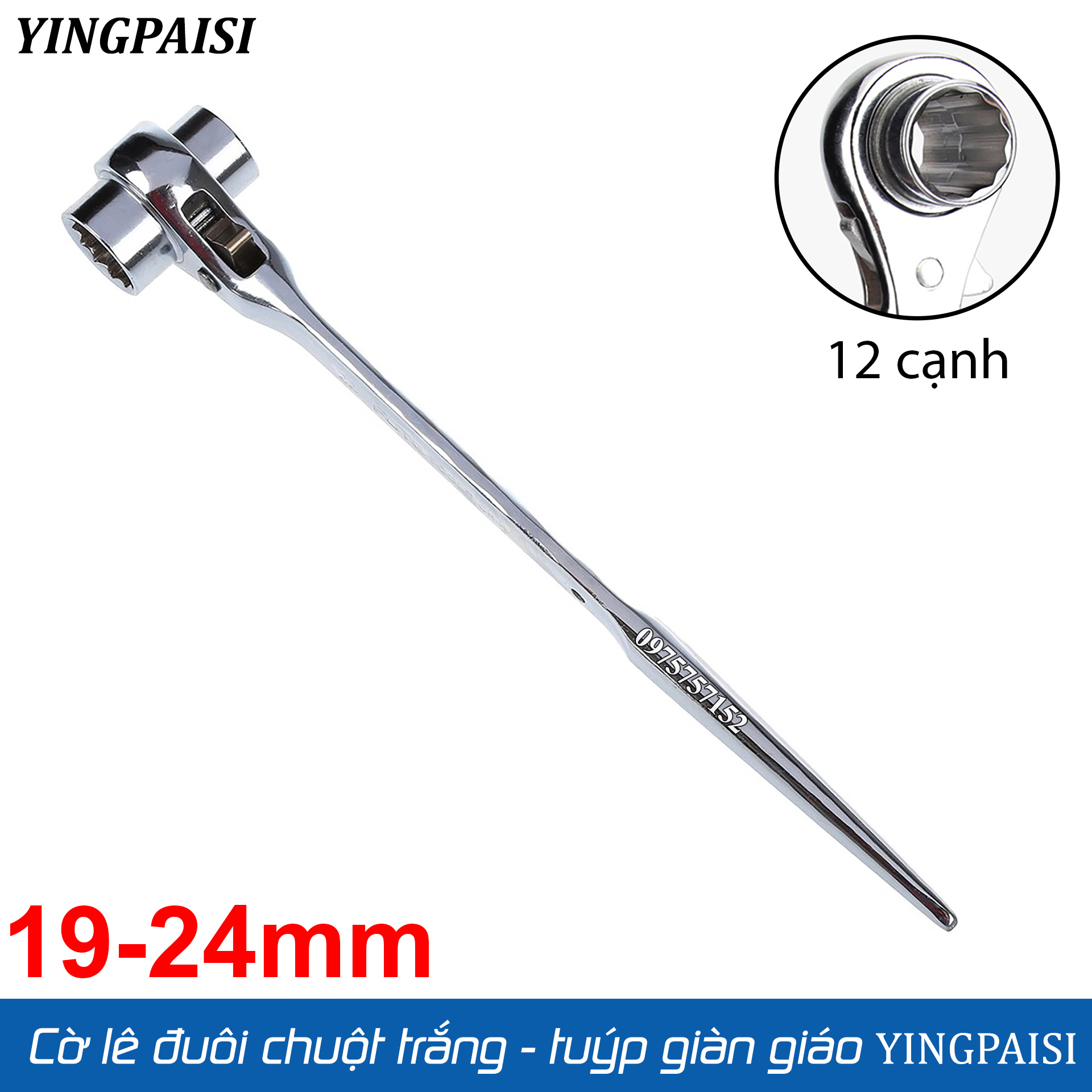 Cờ lê đuôi chuột trắng 19-24 mm, cờ lê giàn giáo tự động YINGPAISI thép trắng CR-V, tuýp giàn giáo đa năng 2 đầu, công tắc đảo chiều nhanh (Màu trắng)