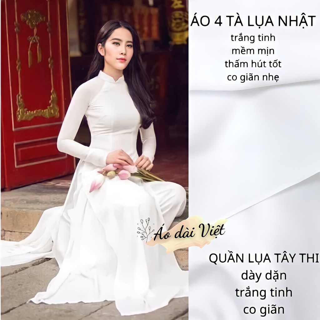 Áo dài trắng 4 tà truyền thống may sẵn lụa habutai