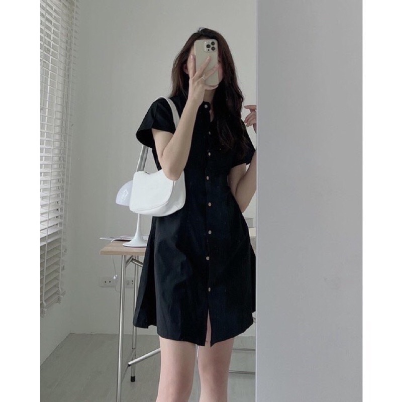 [Nami268] Váy Sơ Mi Thô Mềm Dáng Xoè Dài Lưng Chun (Hàng Sẵn, Ảnh Thật)