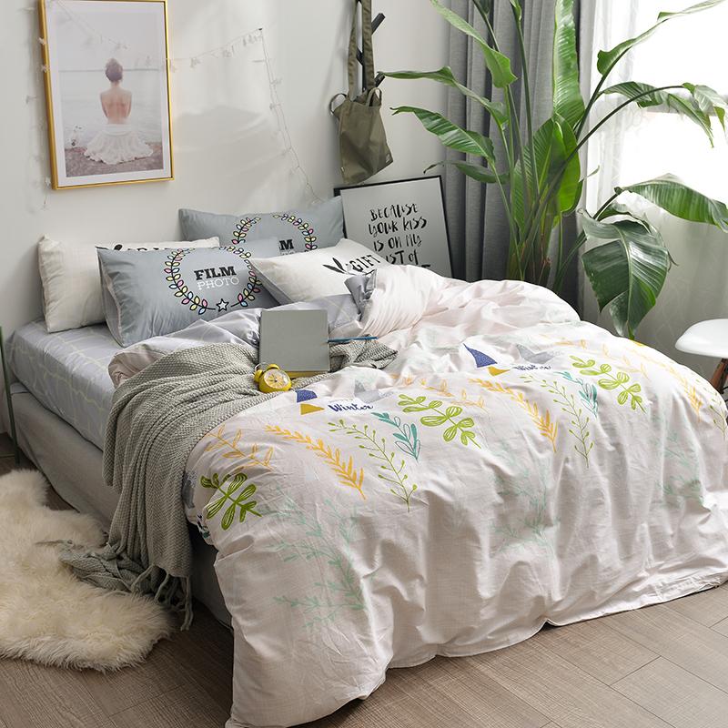 Dệt Gia Dụng 100% Cotton Bộ Bốn Chiếc 1.2m1.5m1.8m 100% Cotton Trên Giường Cung Cấp Ga Bọc Đệm Sinh Viên Ga Trải Giường Vỏ Chăn Ba Mảnh