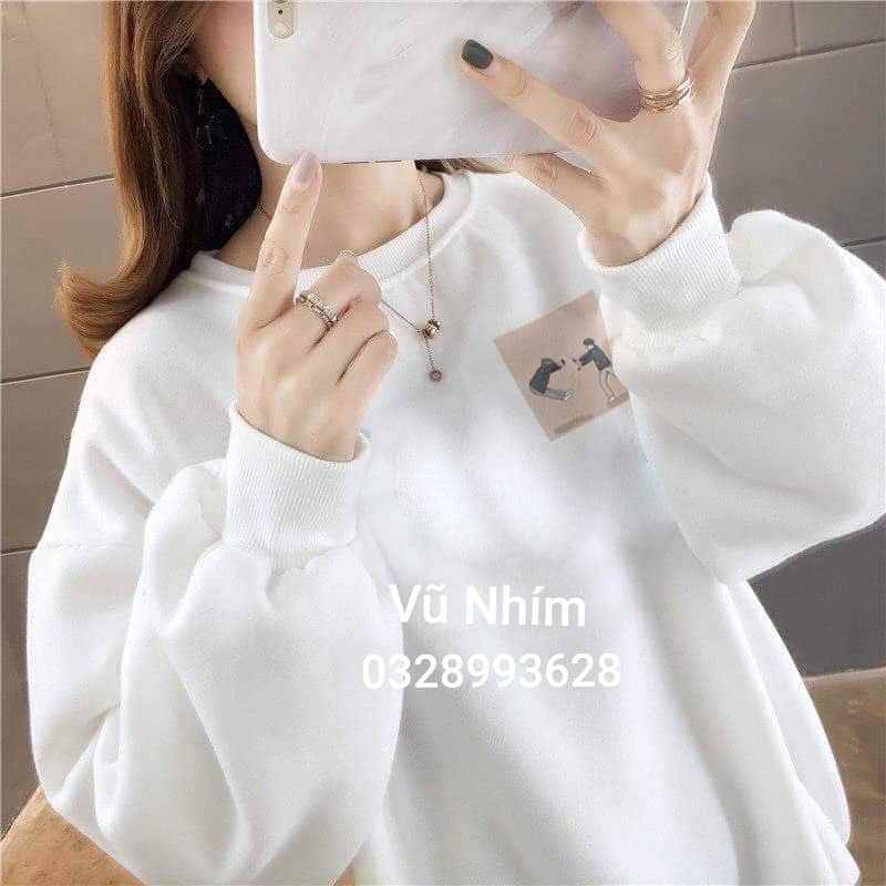 Áo Sweater nỉ đôi bạn thân màu trắng