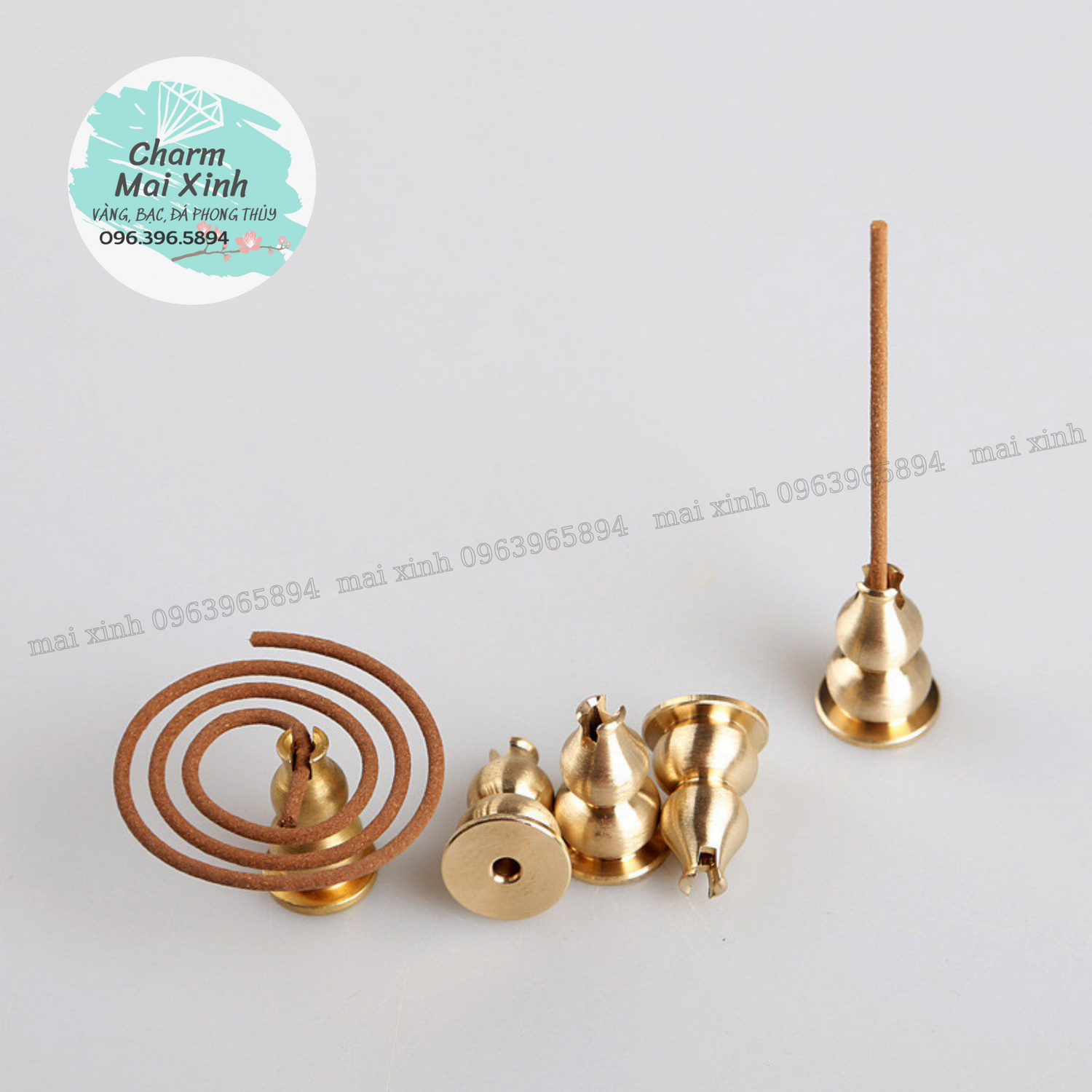 Chân đế cắm nhang hồ lô, để nhang khoanh xông lư - Đế trụ đồng phụ kiện thác khói bàn thờ