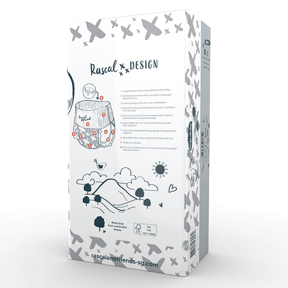 Tã quần Rascal + Friends (XXL, 16kg, 40 miếng)
