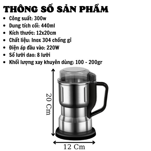 Máy Xay Hạt Khô Ngũ Cốc, Máy Say Gia VỊ Công Suất 300w Với 6 Lưỡi Dao Sắc Bén,Nghiền Mịn Các Loại Hạt Tiện Dụng Trong Gia Đình,Máy Nghiền Bột,Máy Xay Gia Vị,Máy Xay Bột Ngũ Cốc,Máy Xay Cà Phê,Máy Xay Mini Mega Big 5.0