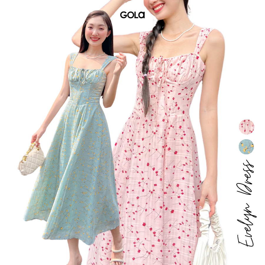 GOLA - Đầm EVELYN - đầm hoa midi croset