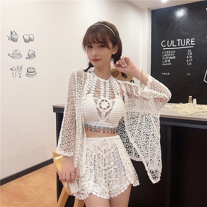 54-Sét Ren Bikini Đi Biển Thổ Cẩm QC 3 Món
