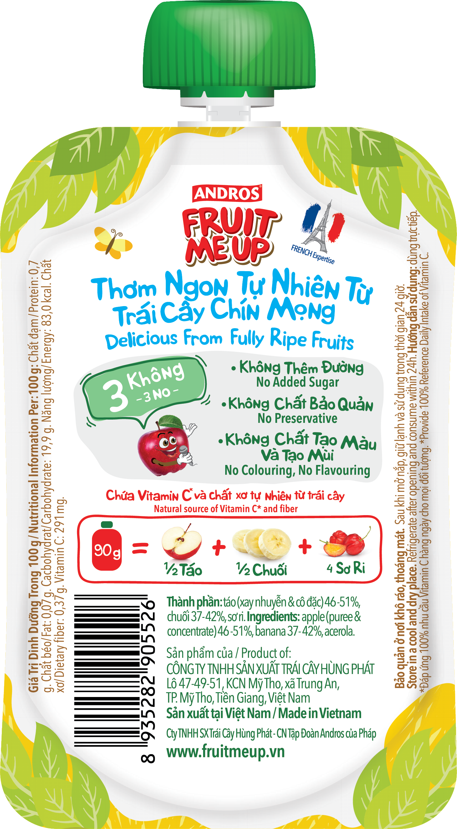 trái cây xay nhuyễn vị táo chuối - 100% trái cây thật - andros fruit me up - 90gx40 6