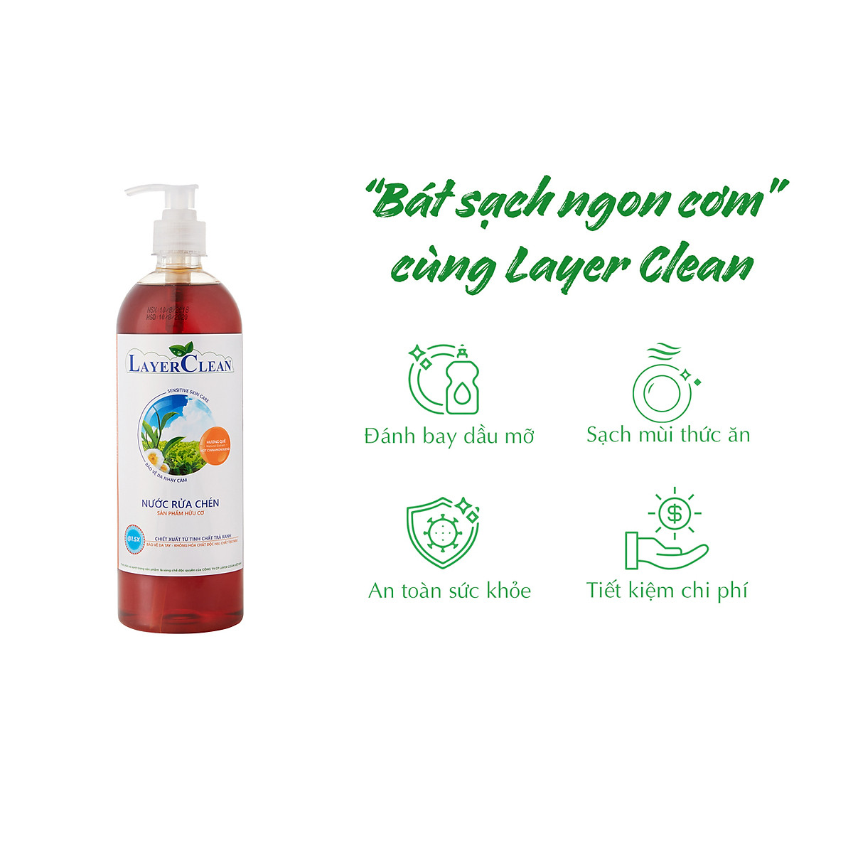 [HCM]Nước rửa chén hữu cơ Layer Clean chai 800ml