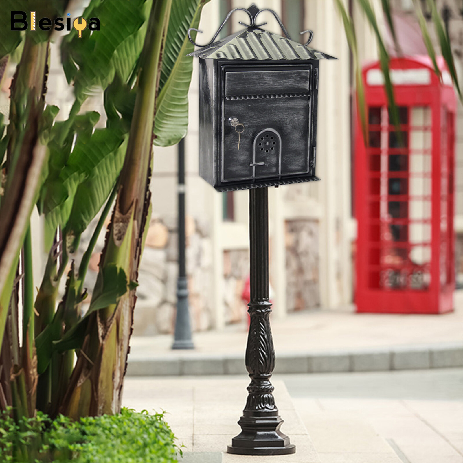 Blesiya Post Letter Box Mailbox Retro Style Iron for Front Porch Apartment