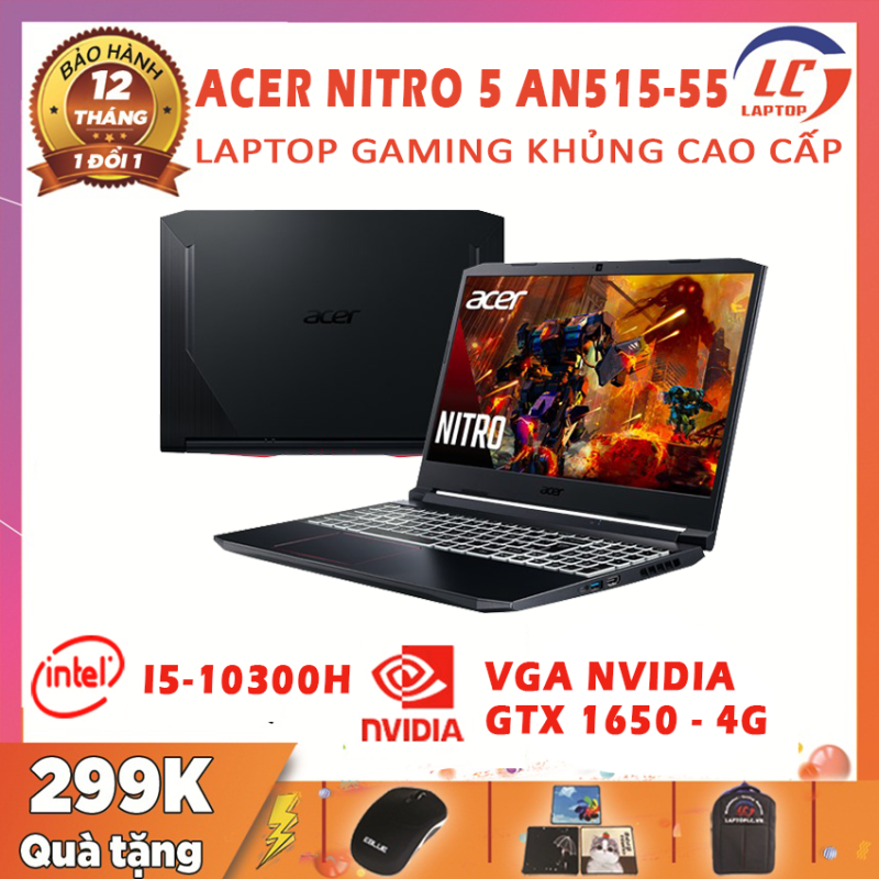 [FULL BOX] Laptop Gaming Khủng Acer Nitro 5 AN515-55, i5-10300H, VGA Nvidia GTX 1650-4G, Màn 15.6 FullHD IPS, Laptop Chơi Game Chính Hãng