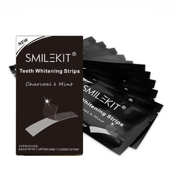 Miếng dán trắng răng than tre hoạt tính hương bạc hà SMILEKIT Teeth Whitening Strips Charcoal & Mint 3D WHITE tiện lợi hiệu quả an toàn SMIL01