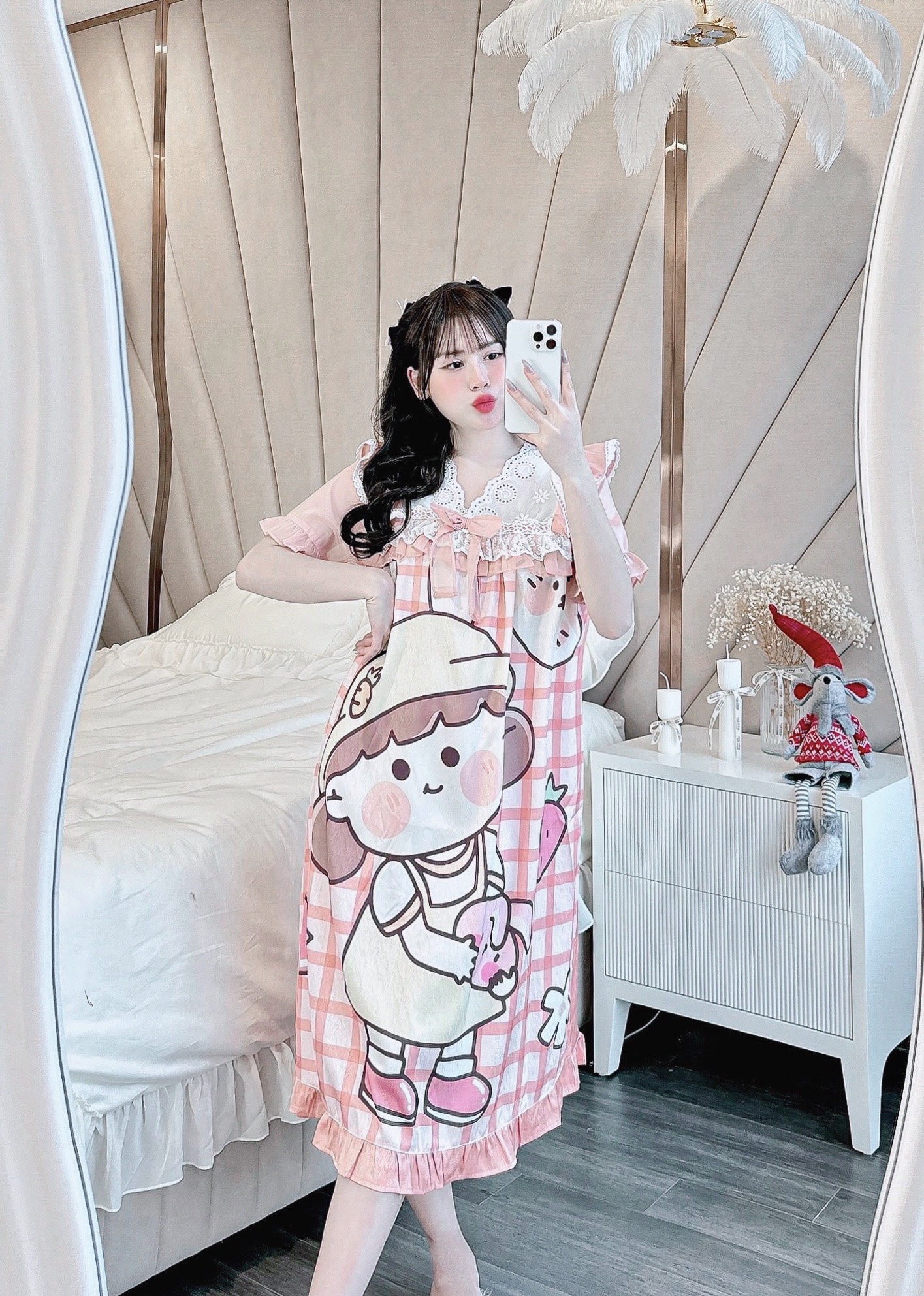 [40kg - 70kg] Đầm váy ngủ mặc nhà LỤA XƯỚC dễ thương phom rộng