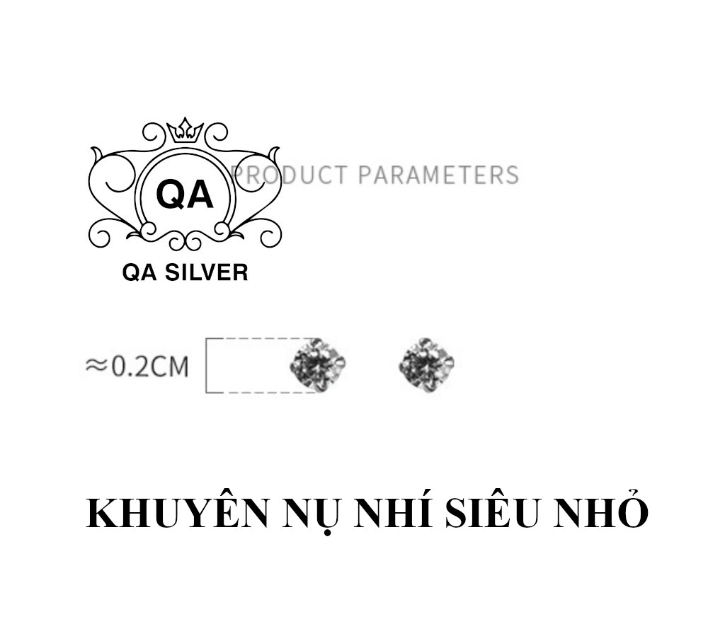 Bông tai bạc 925 nụ đá nhỏ nam nữ 4 chấu khuyên mini trắng đen xanh S925 MINIMAL QA SILVER Earrings EA200603