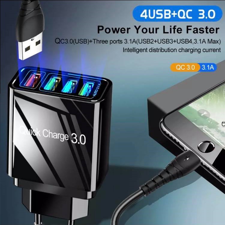 CỦ SẠC SIÊU NHANH QUICK CHARGE 3.0 ĐẦU RA 4 CỔNG USB