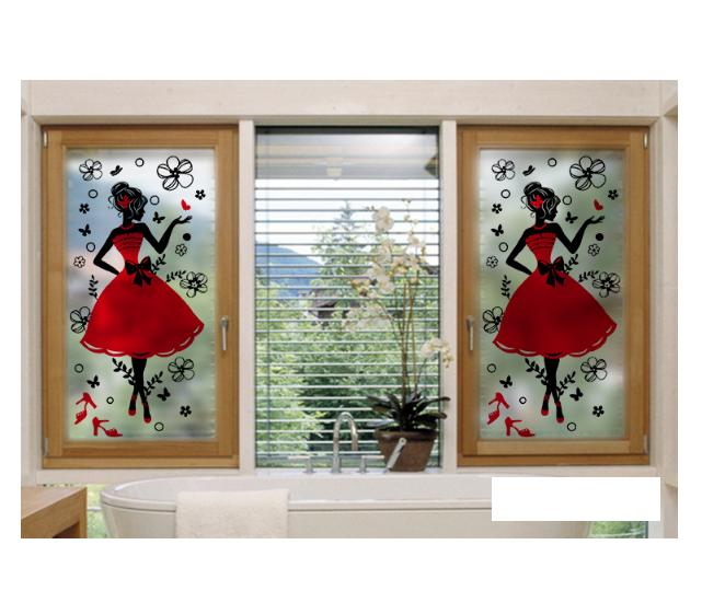 [HCM]Decal Dán Kính Cao Cấp - Cô Gái Đầm Đỏ ( 60x116cm )-DK1001B