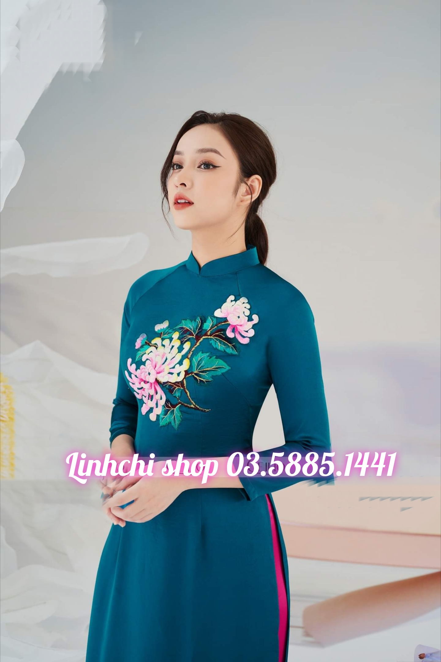 áo dài thêu cao cấp 2023 trên chất liệu lụa tây thi