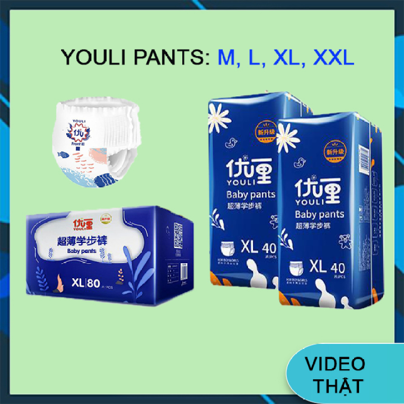 Bỉm Youli Cho Bé S108/M88/L84/XL80/XXL72/XXXL68 (1 thùng)