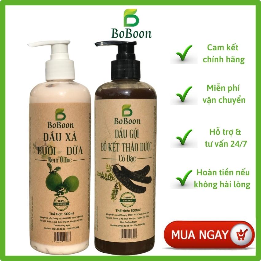 [CHÍNH HÃNG] Bộ Đôi Dầu Gội Bồ Kết + Dầu Xả Bưởi Dừa BoBoon 250ml & 500ml chăm sóc tóc chuyên sâu, đánh bay gàu, ngăn rụng tóc, nuôi dưỡng tóc suôn mượt