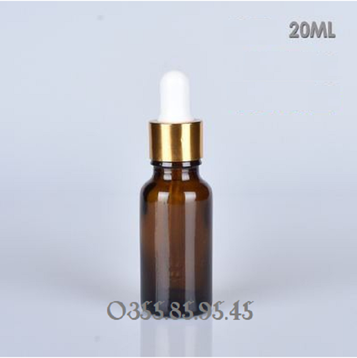 10 Chai thủy tinh chiết serum, tinh dầu thân NÂU nắp bóp VÀNG 5ml 10ml 15ml 20ml 30ml 50ml 100ml, chai đựng serum, lọ chiết mỹ phẩm du lịch