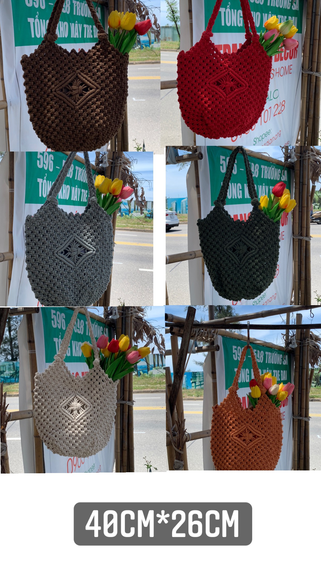Túi Macrame đeo vai siêu xinh - Phong cách Boho, Vintage Đan Hoa Văn Tinh Tế Ngang: 32 cm * Rộng 32 cm, Dài quai: 23 cm