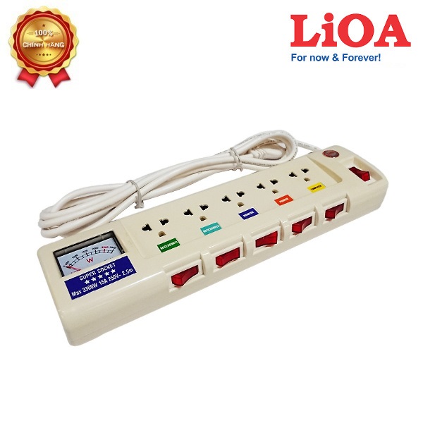 Ổ CẮM ĐA NĂNG LIOA CAO CẤP 5OFSSV2.5-2 CÔNG SUẤT LỚN 3300W, CÓ ĐỒNG HỒ ĐO VOLT – SỬ DỤNG CHO MÁY TÍNH, AUDIO, THIẾT BỊ VĂN PHÒNG, GIA DỤNG, BẢO VỆ CHỐNG QUÁ TẢI