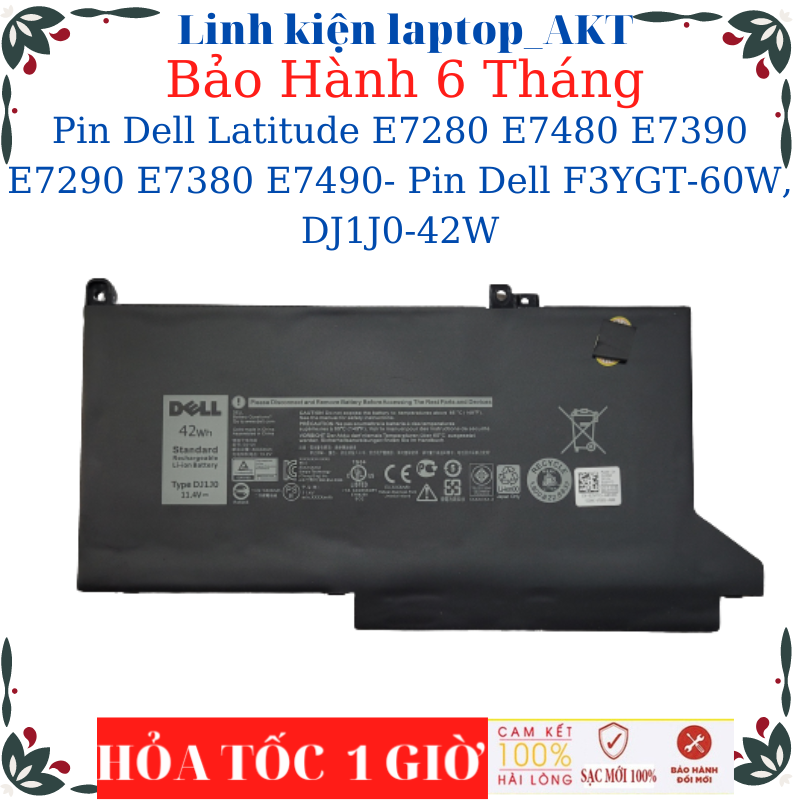 Pin laptop dell latitude e7280 e7480 e7390 e7290 e7380 e7490- pin dell f3ygt-60w, dj1j0-42w