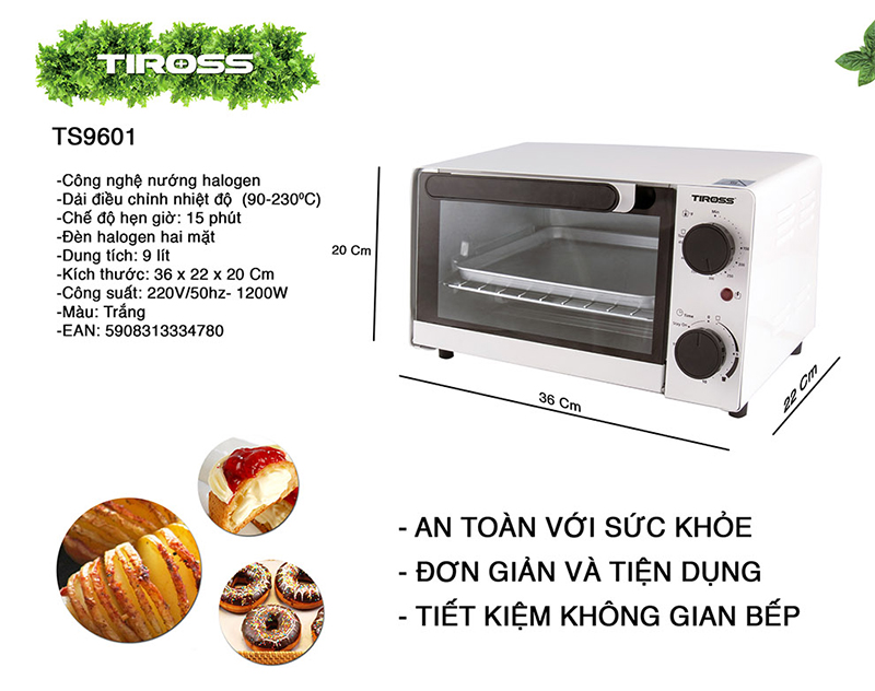 Lò nướng Tiross TS9601 9L (Trắng)