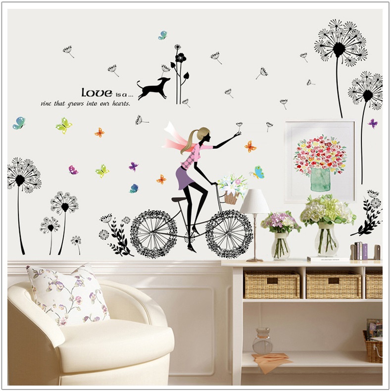 [HCM]Decal dán tường Cô gái và xe đạp trang trí phòng khách